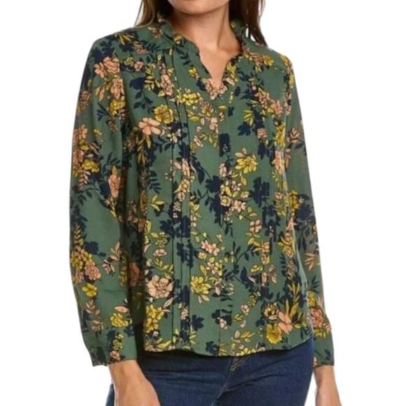 NANETTE LEPORE GREEN FLORAL BUTTON DOWN BLOUSE SZ.L EUC. - Picture 1 of 10